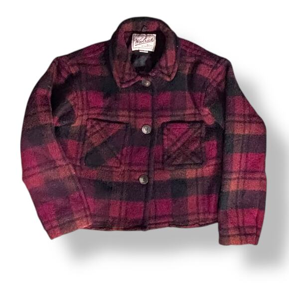 Vintage 90s Woolrich Cropped Red Plaid Jacket Made In USA Rugged Outdoorwear - Picture 12 of 13
